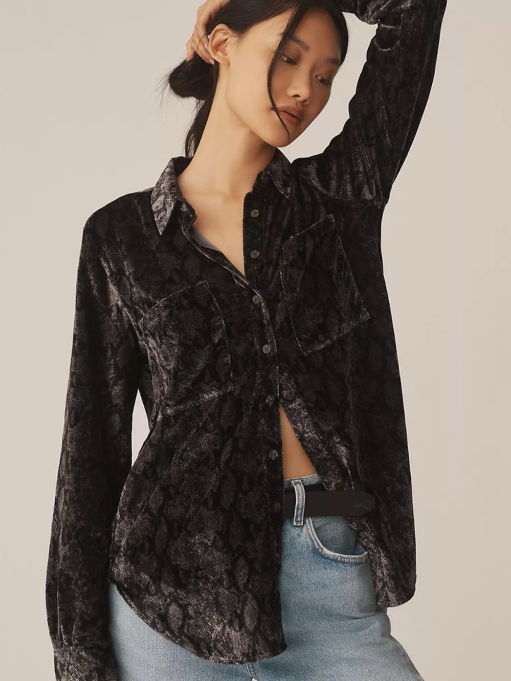 Anthropologie The Hadley Relaxed Buttondown Shirt by Pilcro: Velvet Edition